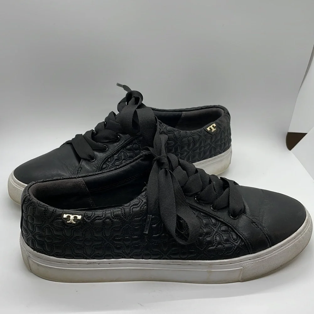 Tory Burch Perfect Black Quilted Marion Leather Sneaker Size 8.5M